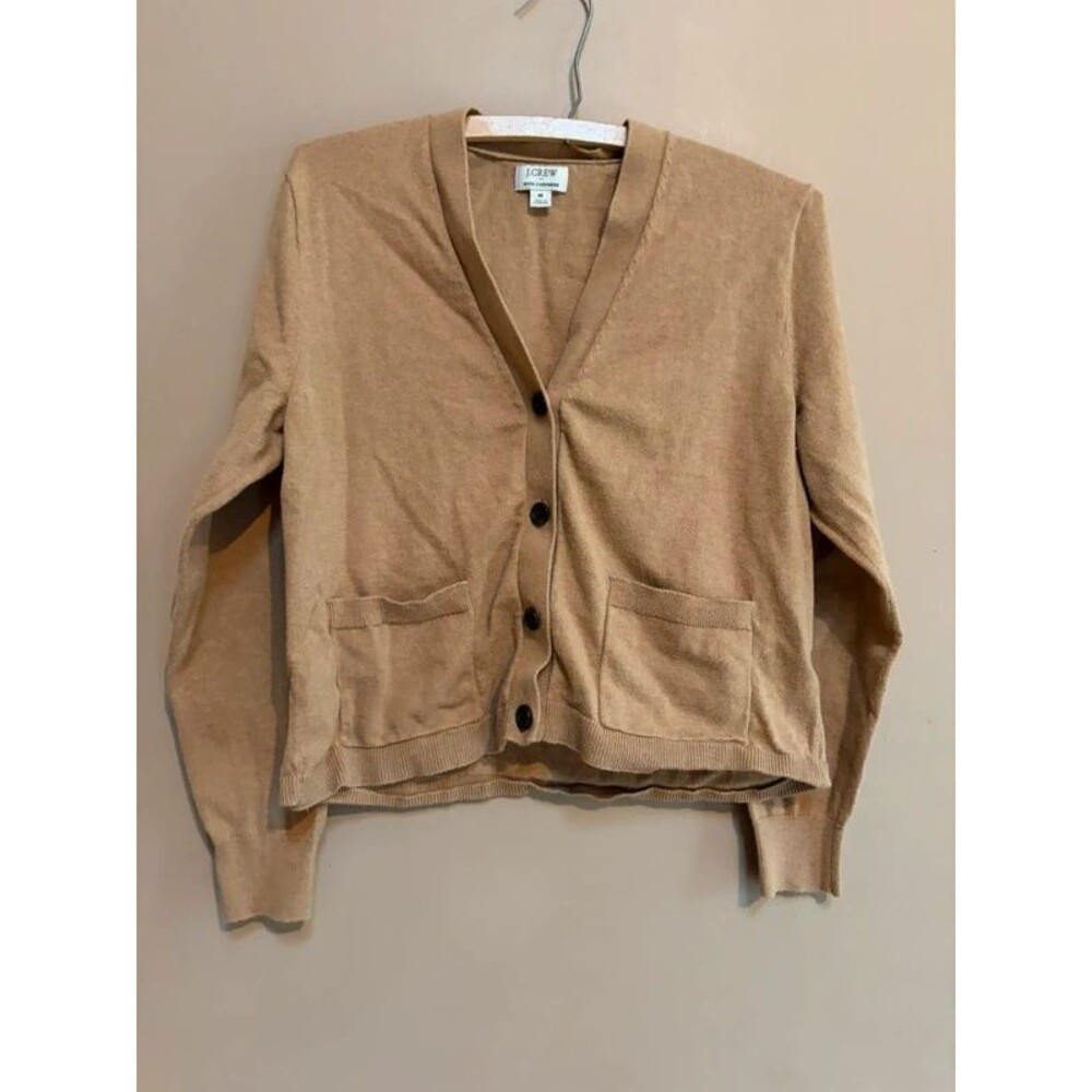 J Crew Cashmere Cotton Tan Cardigan Size Medium Fall Boho